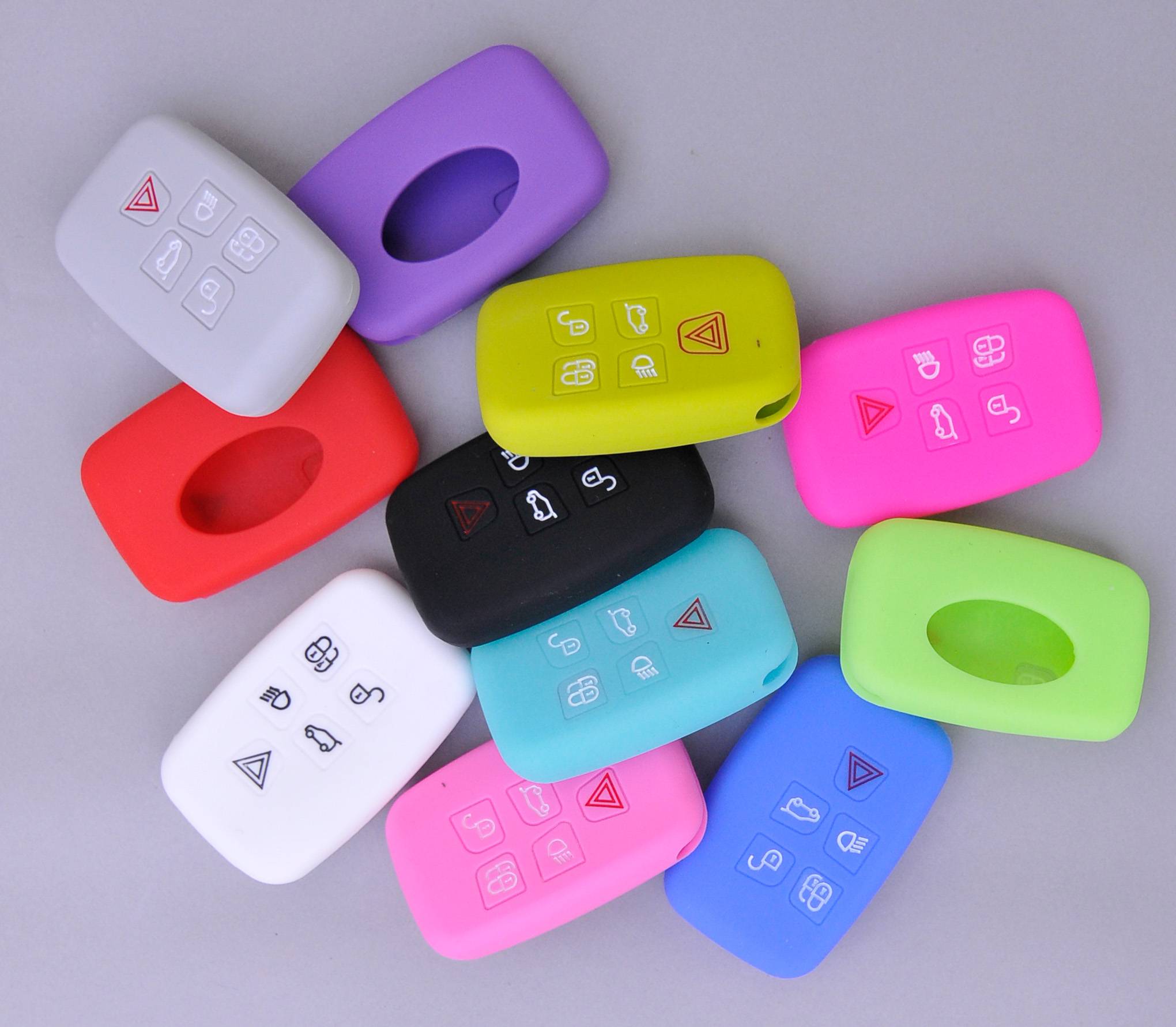 Auto Schlüssel Hülle Silikon Schutz Cover Fluoreszierend Blau kompatibel mit Land Rover Discovery IV Range Rover Sport Evoque 2009-2017 5 Tasten KEY