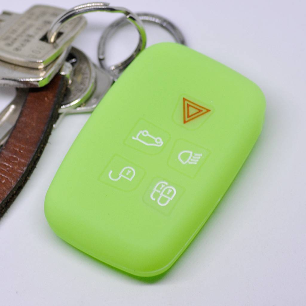 Auto Schlüssel Hülle Silikon Schutz Cover Fluoreszierend Grün kompatibel mit Land Rover Discovery IV Range Rover Sport Evoque 2009-2017 5 Tasten KE