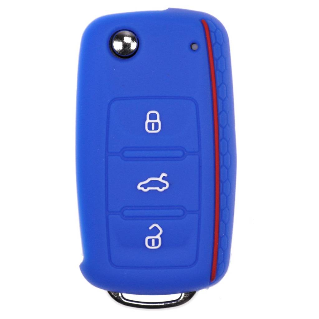Auto Schlüssel Hülle Silikon Schutz Cover im Wabe Design Blau kompatibel mit VW SEAT Skoda Golf 6 Octavia UP Leon ab 11/2009 3 Tasten Klappschlüsse