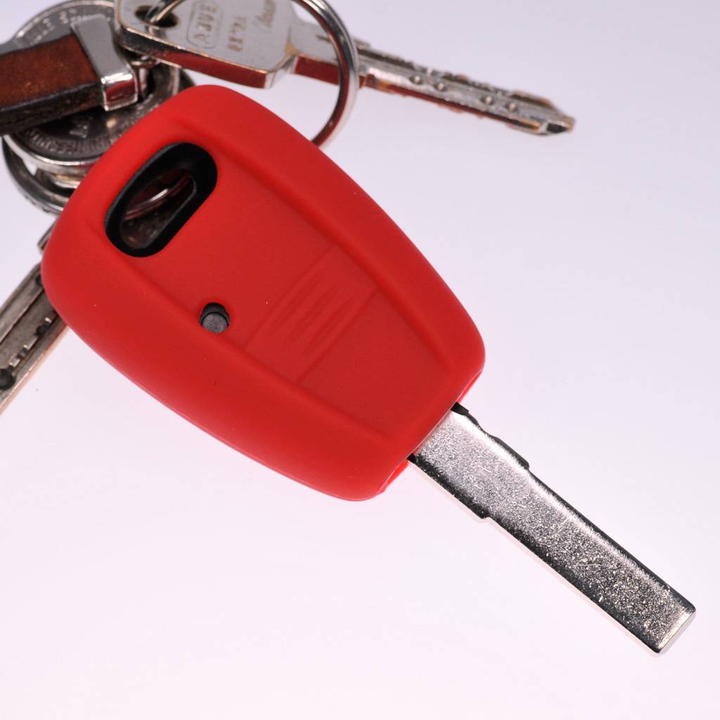 2x Auto Schlüssel Silikon Schutz Hülle Rot kompatibel mit FIAT Panda Brava Bravo Punto Stilo 1 Tasten Funk Fernbedienung