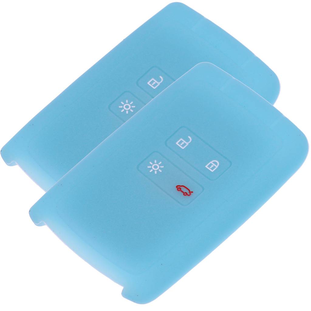 2x Auto Schlüssel Silikon Schutz Hülle Fluoreszierend Blau kompatibel mit Renault Megane Kadjar Clio Captur 4 Tasten KEYLESS SMARTKEY