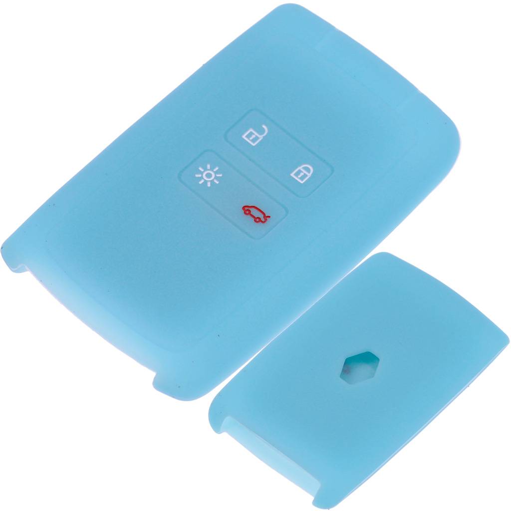 2x Auto Schlüssel Silikon Schutz Hülle Fluoreszierend Blau kompatibel mit Renault Megane Kadjar Clio Captur 4 Tasten KEYLESS SMARTKEY