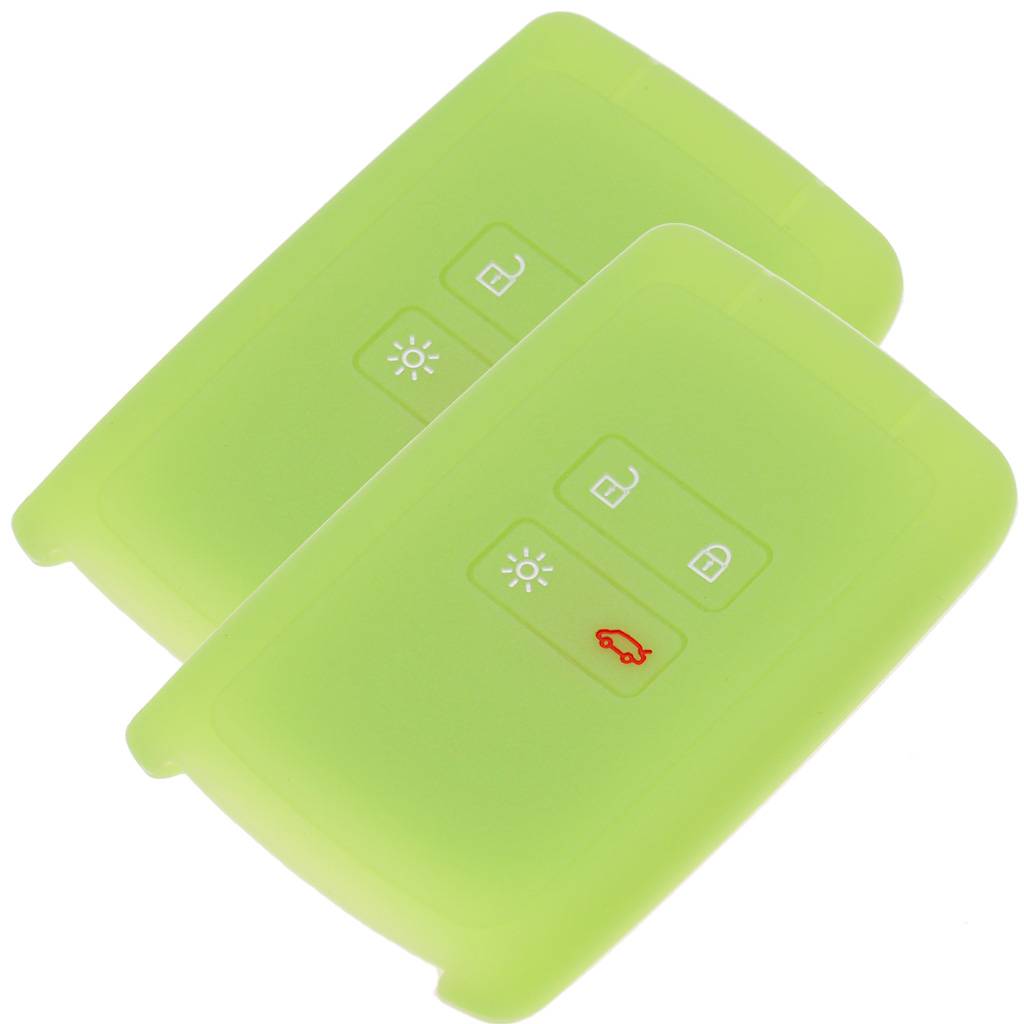 2x Auto Schlüssel Silikon Schutz Hülle Fluoreszierend Grün kompatibel mit Renault Megane Kadjar Clio Captur 4 Tasten KEYLESS SMARTKEY