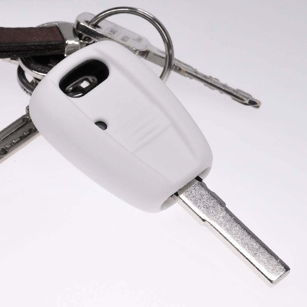 Auto Schlüssel Silikon Schutz Hülle + Schlüsselband Weiß kompatibel mit FIAT Panda Brava Bravo Punto Stilo 1 Tasten Funk Fernbedienung