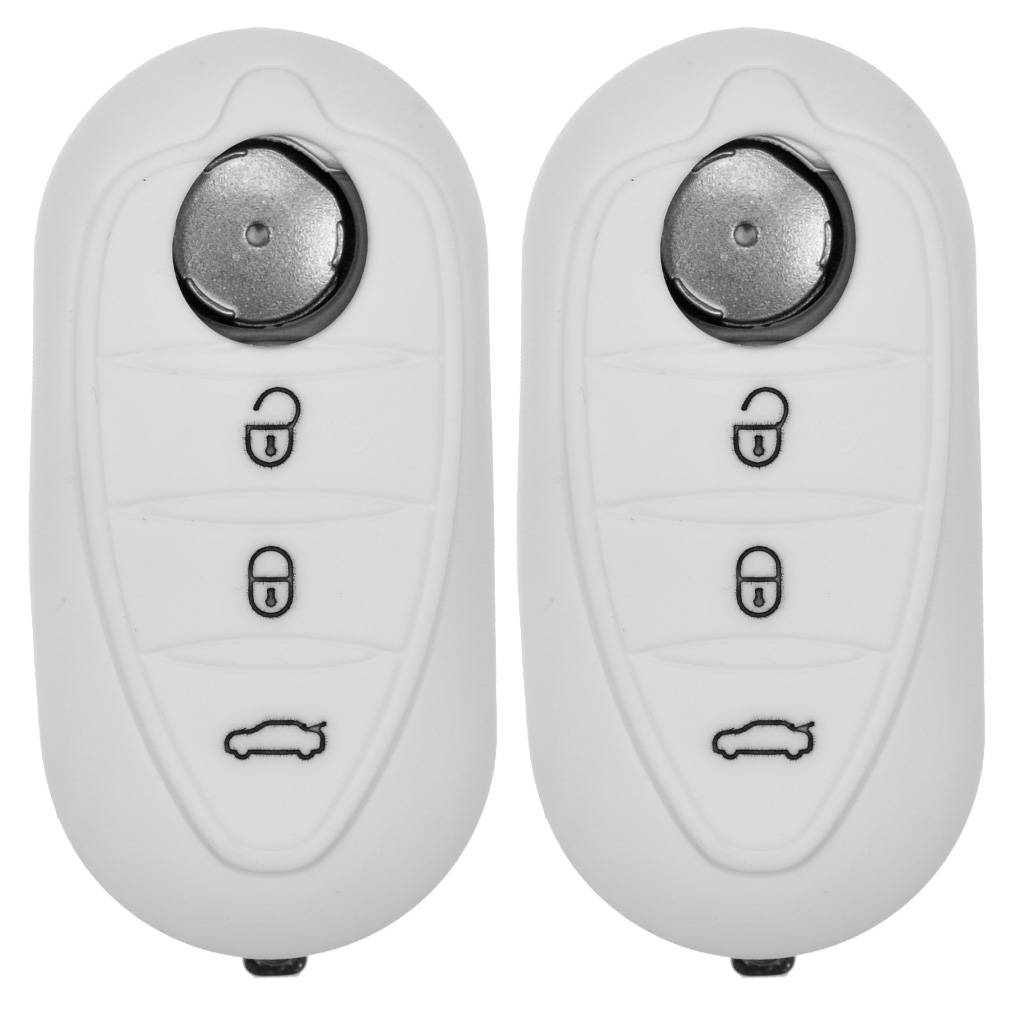 2x Auto Schlüssel Silikon Schutz Hülle Weiß kompatibel mit ALFA Romeo Mito Giulietta 940 4C ab 2008 3 Tasten Klappschlüssel