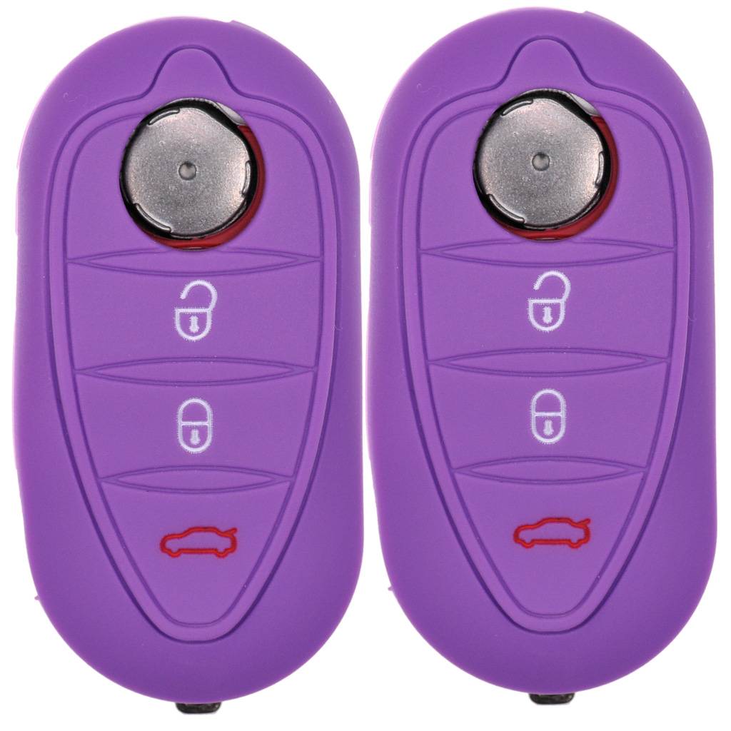 2x Auto Schlüssel Silikon Schutz Hülle Lila kompatibel mit ALFA Romeo Mito Giulietta 940 4C ab 2008 3 Tasten Klappschlüssel