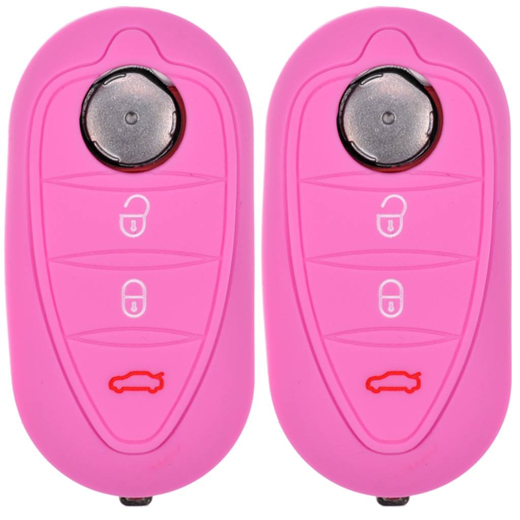 2x Auto Schlüssel Silikon Schutz Hülle Rosa kompatibel mit ALFA Romeo Mito Giulietta 940 4C ab 2008 3 Tasten Klappschlüssel