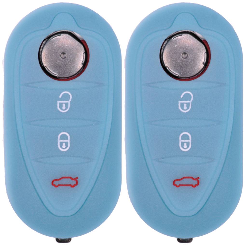 2x Auto Schlüssel Silikon Schutz Hülle Fluoreszierend Blau kompatibel mit ALFA Romeo Mito Giulietta 940 4C ab 2008 3 Tasten Klappschlüssel