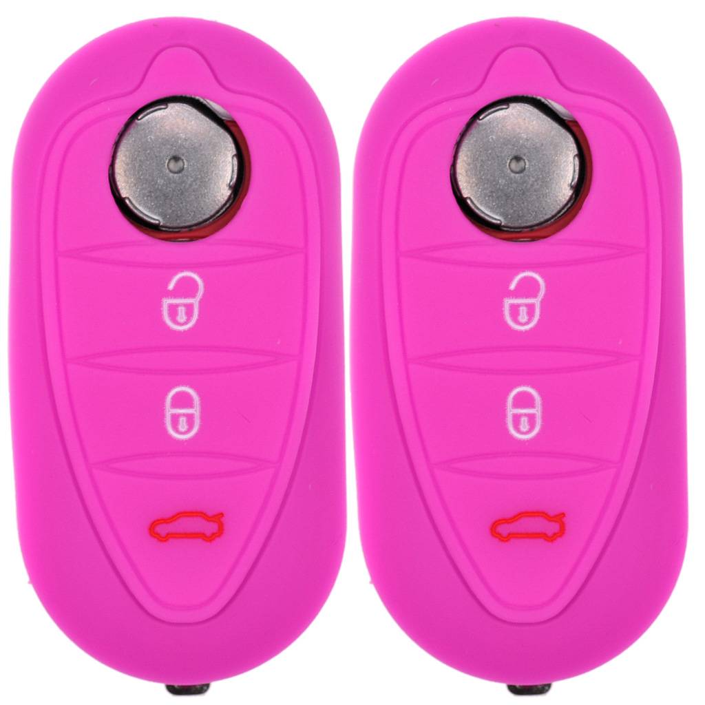 2x Auto Schlüssel Silikon Schutz Hülle Pink kompatibel mit ALFA Romeo Mito Giulietta 940 4C ab 2008 3 Tasten Klappschlüssel