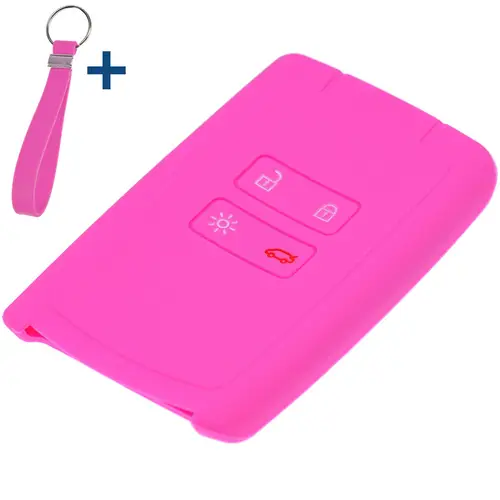 Auto Schlüssel Silikon Schutz Hülle + Schlüsselband Pink kompatibel mit Renault Megane Kadjar Clio Captur 4 Tasten KEYLESS SMARTKEY Auto Schlüssel Silikon Schutz Hülle + Schlüsselband Pink kompatibel mit Renault Megane Kadjar Clio Captur 4 Tasten KEYLESS SMARTKEY