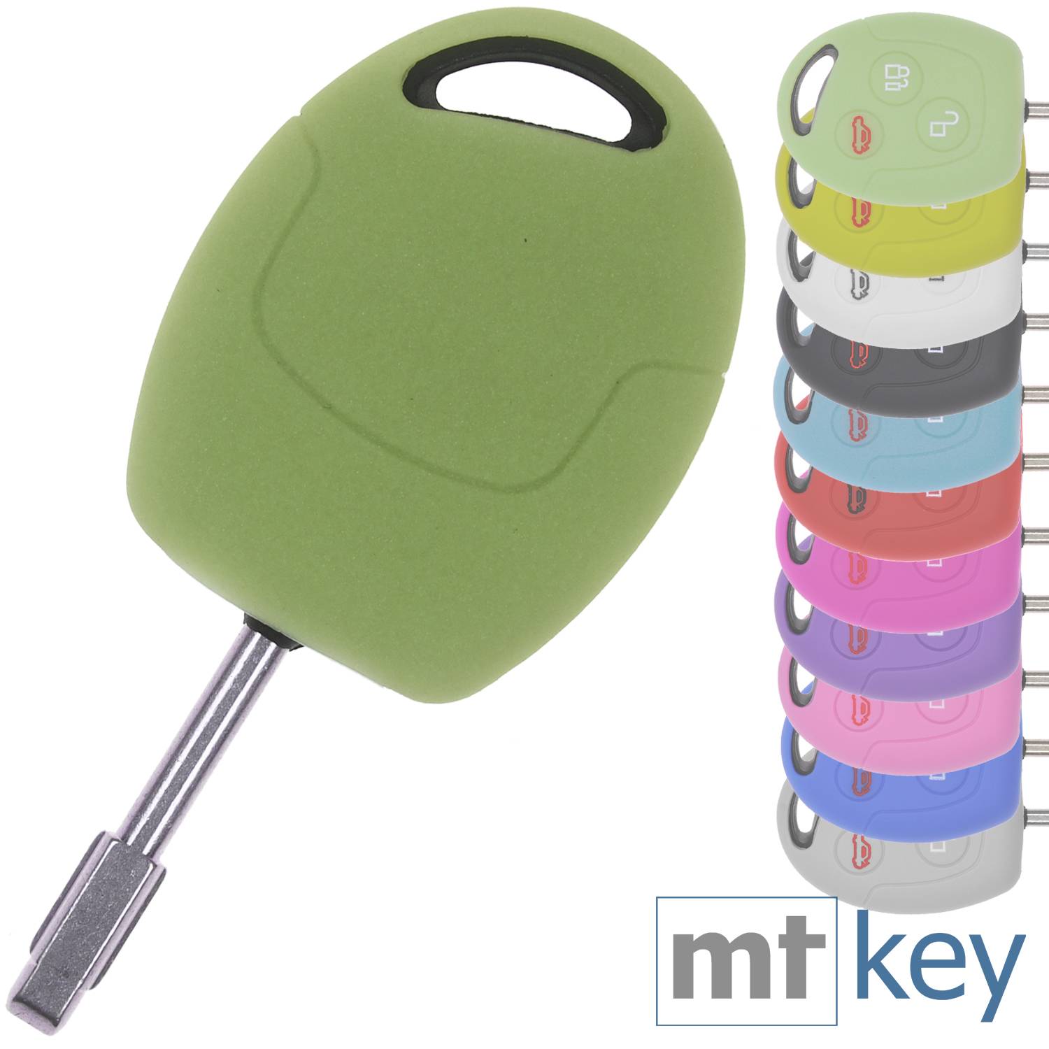 Auto Schlüssel Hülle Silikon Schutz Cover Fluoreszierend Grün kompatibel mit Ford Transit Mondeo Focus II Fiesta VI Fusion Galaxy S-MAX 3 Tasten Fu