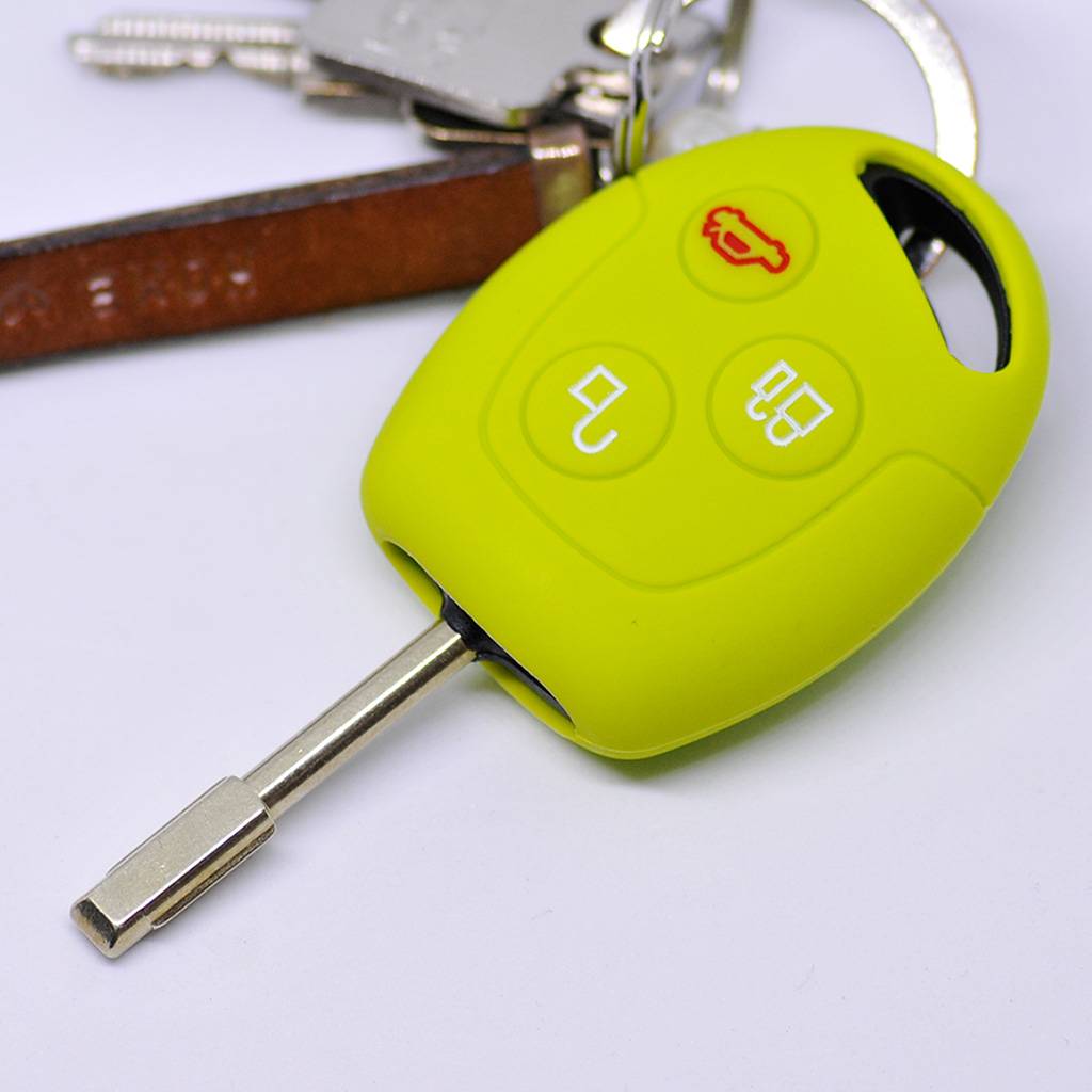 Auto Schlüssel Hülle Silikon Schutz Cover Apfelgrün kompatibel mit Ford Transit Mondeo Focus II Fiesta VI Fusion Galaxy S-MAX 3 Tasten Funk Fernbed