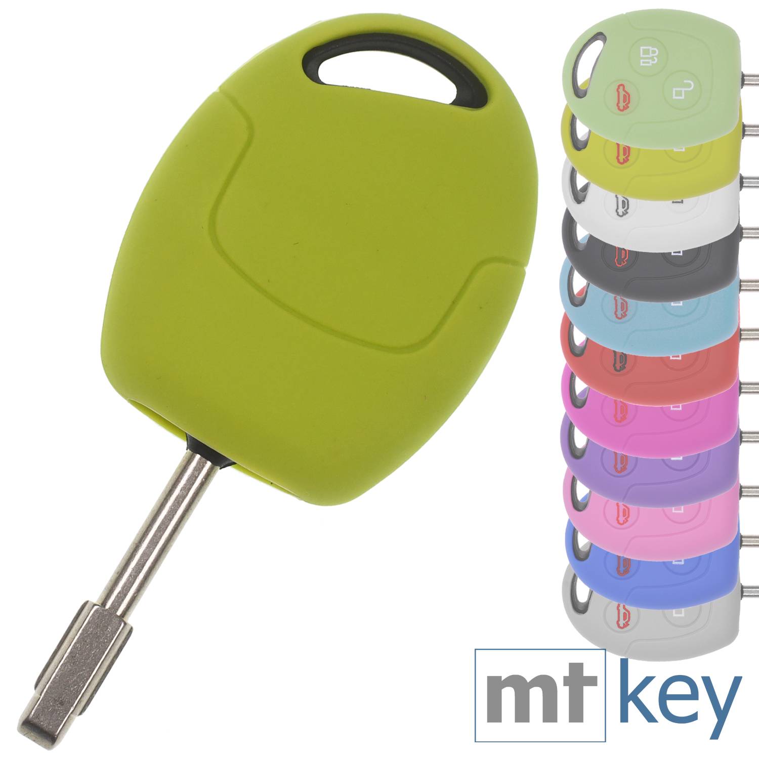 Auto Schlüssel Hülle Silikon Schutz Cover Apfelgrün kompatibel mit Ford Transit Mondeo Focus II Fiesta VI Fusion Galaxy S-MAX 3 Tasten Funk Fernbed