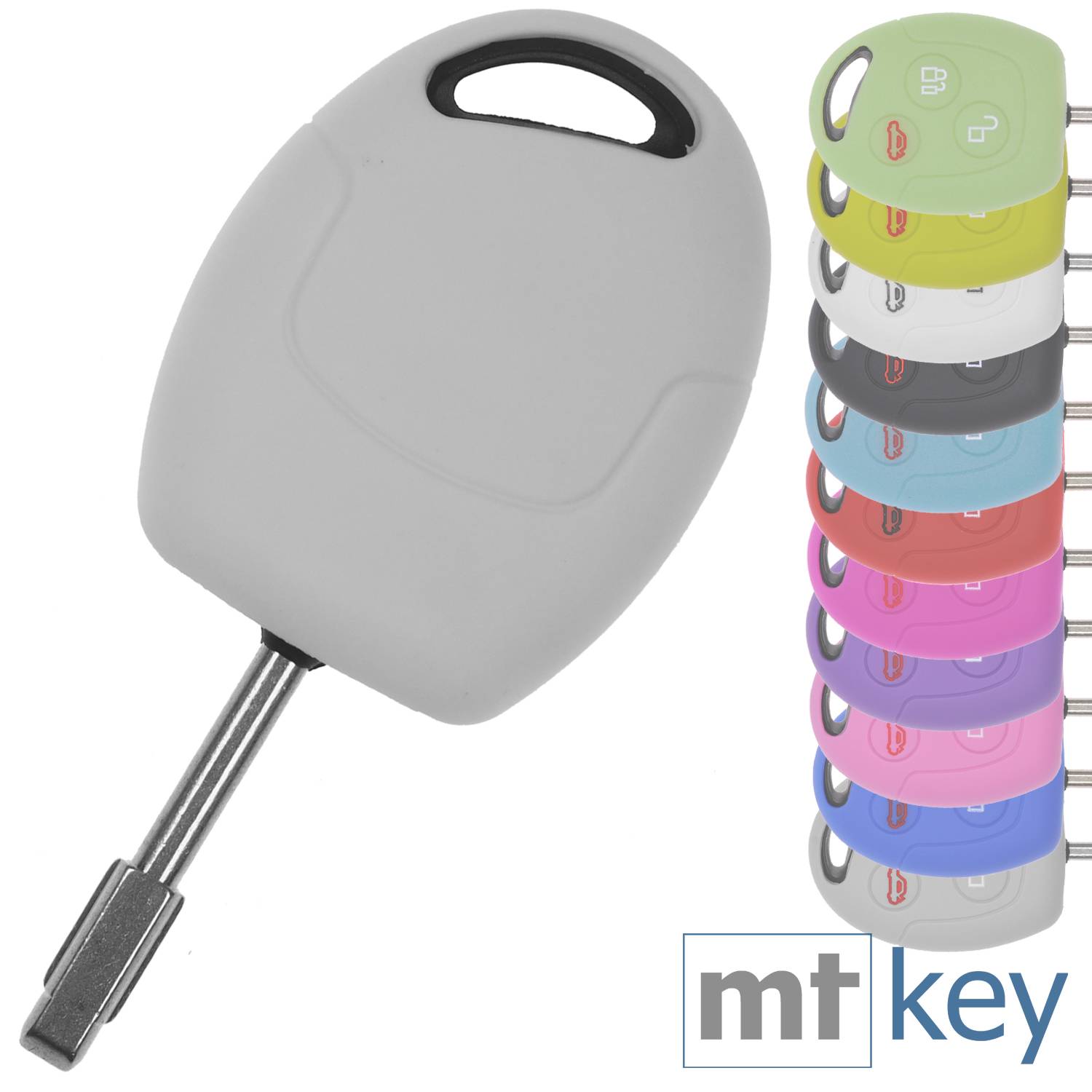 Auto Schlüssel Hülle Silikon Schutz Cover Weiß kompatibel mit Ford Transit Mondeo Focus II Fiesta VI Fusion Galaxy S-MAX 3 Tasten Funk Fernbedienun