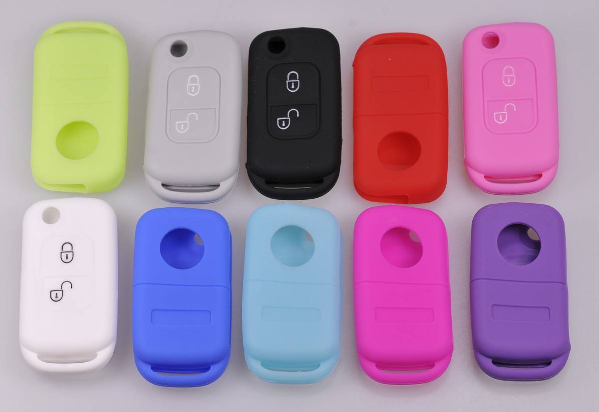 Auto Schlüssel Hülle Silikon Schutz Cover Rosa kompatibel mit Mercedes Benz SLK A-Klasse R170 W168 2 Tasten Klappschlüssel