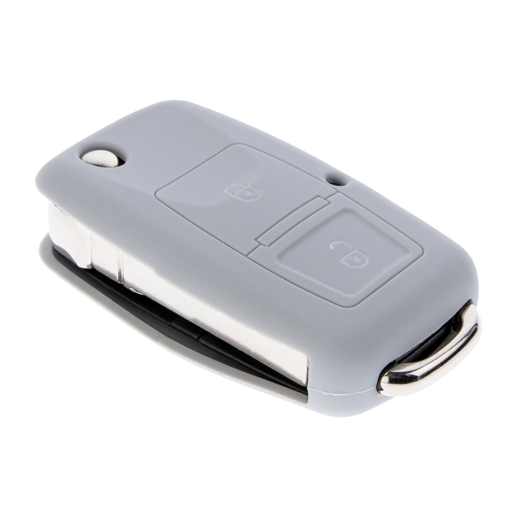 Auto Schlüssel Hülle Silikon Schutz Cover Grau kompatibel mit VW Golf Polo Fox EOS Jetta SEAT Skoda bis 2009 2 Tasten Klappschlüssel