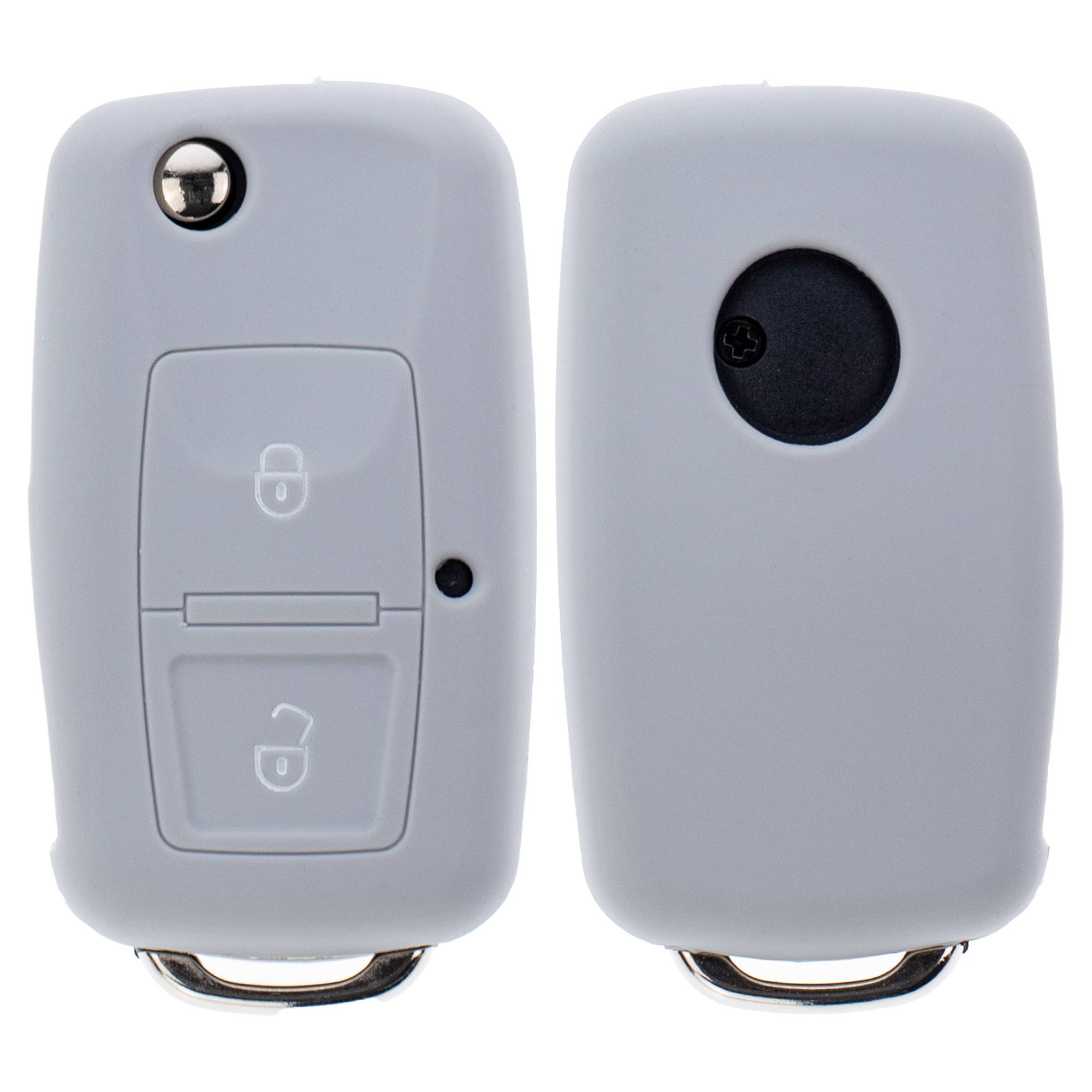 Auto Schlüssel Hülle Silikon Schutz Cover Grau kompatibel mit VW Golf Polo Fox EOS Jetta SEAT Skoda bis 2009 2 Tasten Klappschlüssel