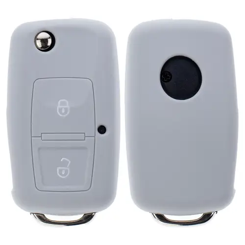 Auto Schlüssel Hülle Silikon Schutz Cover Grau kompatibel mit VW Golf Polo Fox EOS Jetta SEAT Skoda bis 2009 2 Tasten Klappschlüssel Auto Schlüssel Hülle Silikon Schutz Cover Grau kompatibel mit VW Golf Polo Fox EOS Jetta SEAT Skoda bis 2009 2 Tasten Klappschlüssel