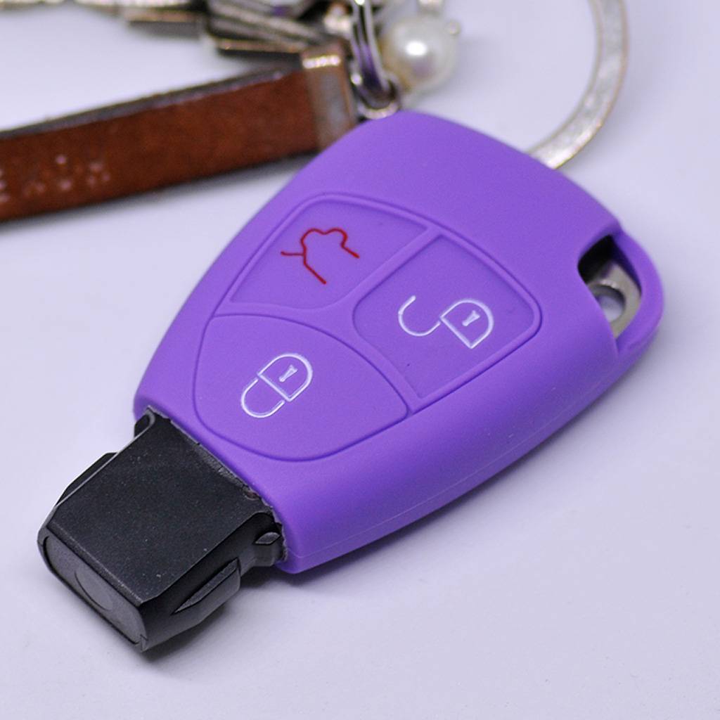 Auto Schlüssel Hülle Silikon Schutz Cover Lila kompatibel mit Mercedes Benz W204 W245 S203 A209 C-Klasse CLK SLK W211 W203 W169 Zünschlüssel 3 Tas