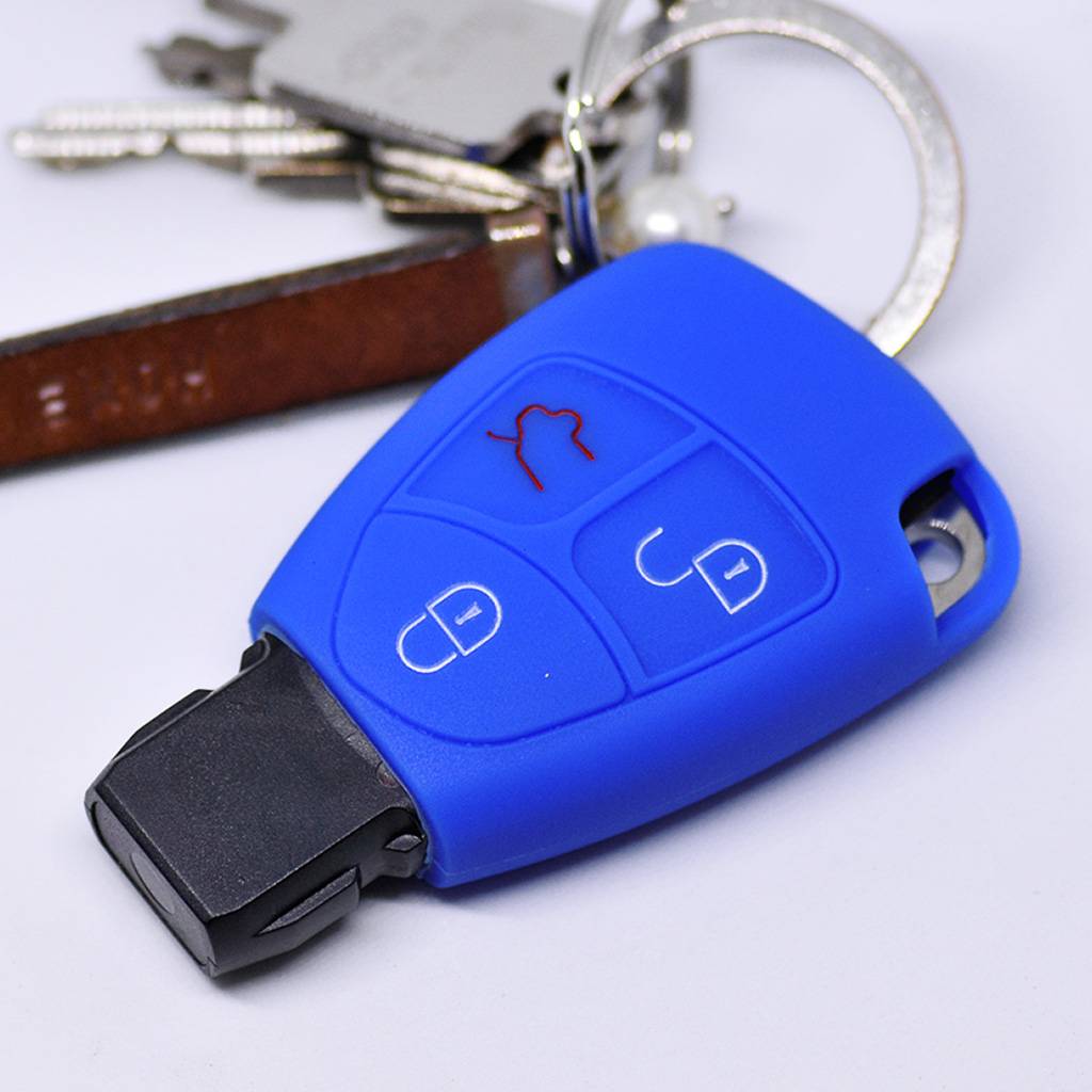 Auto Schlüssel Hülle Silikon Schutz Cover Blau kompatibel mit Mercedes Benz W204 W245 S203 A209 C-Klasse CLK SLK W211 W203 W169 Zünschlüssel 3 Tas