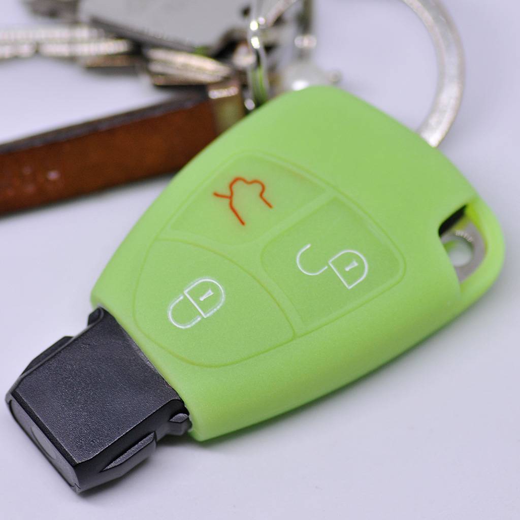 Auto Schlüssel Hülle Silikon Schutz Cover Fluoreszierend Grün kompatibel mit Mercedes Benz W204 W245 S203 A209 C-Klasse CLK SLK W211 W203 W169 Zün