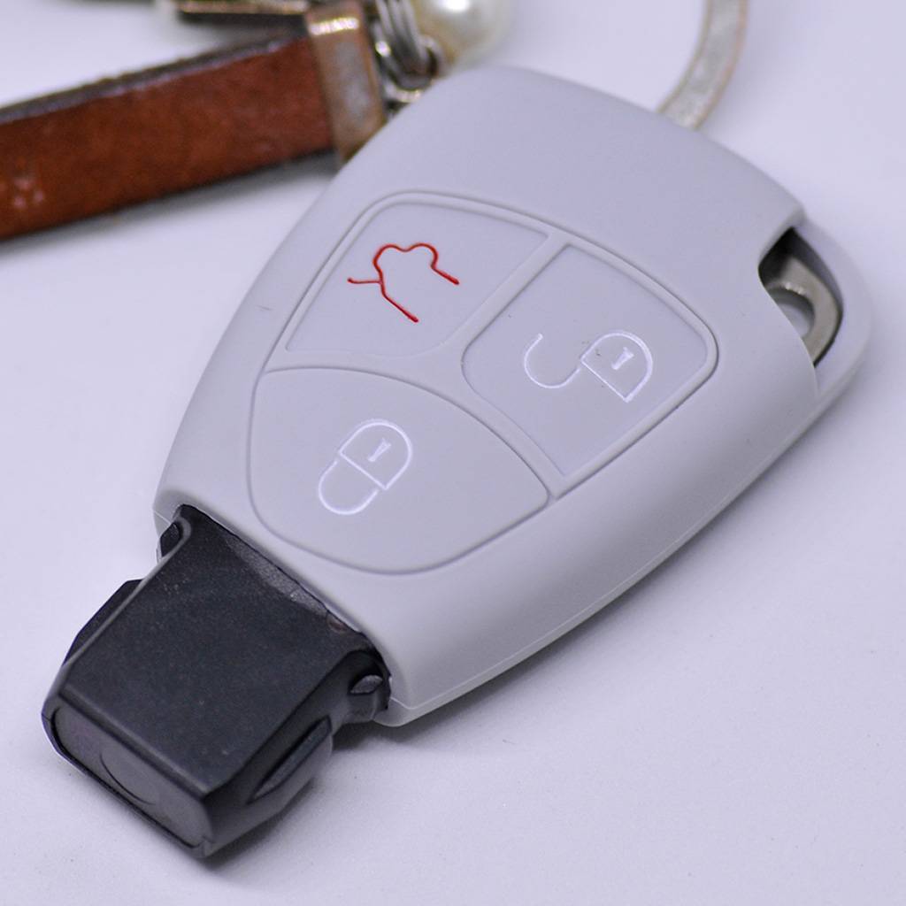 Auto Schlüssel Hülle Silikon Schutz Cover Grau kompatibel mit Mercedes Benz W204 W245 S203 A209 C-Klasse CLK SLK W211 W203 W169 Zünschlüssel 3 Tas