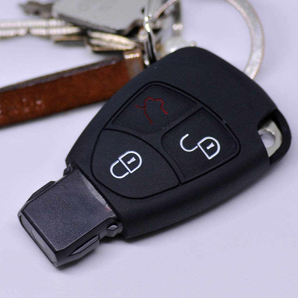 Auto Schlüssel Hülle Silikon Schutz Cover Schwarz kompatibel mit Mercedes Benz W204 W245 S203 A209 C-Klasse CLK SLK W211 W203 W169 Zünschlüssel 3