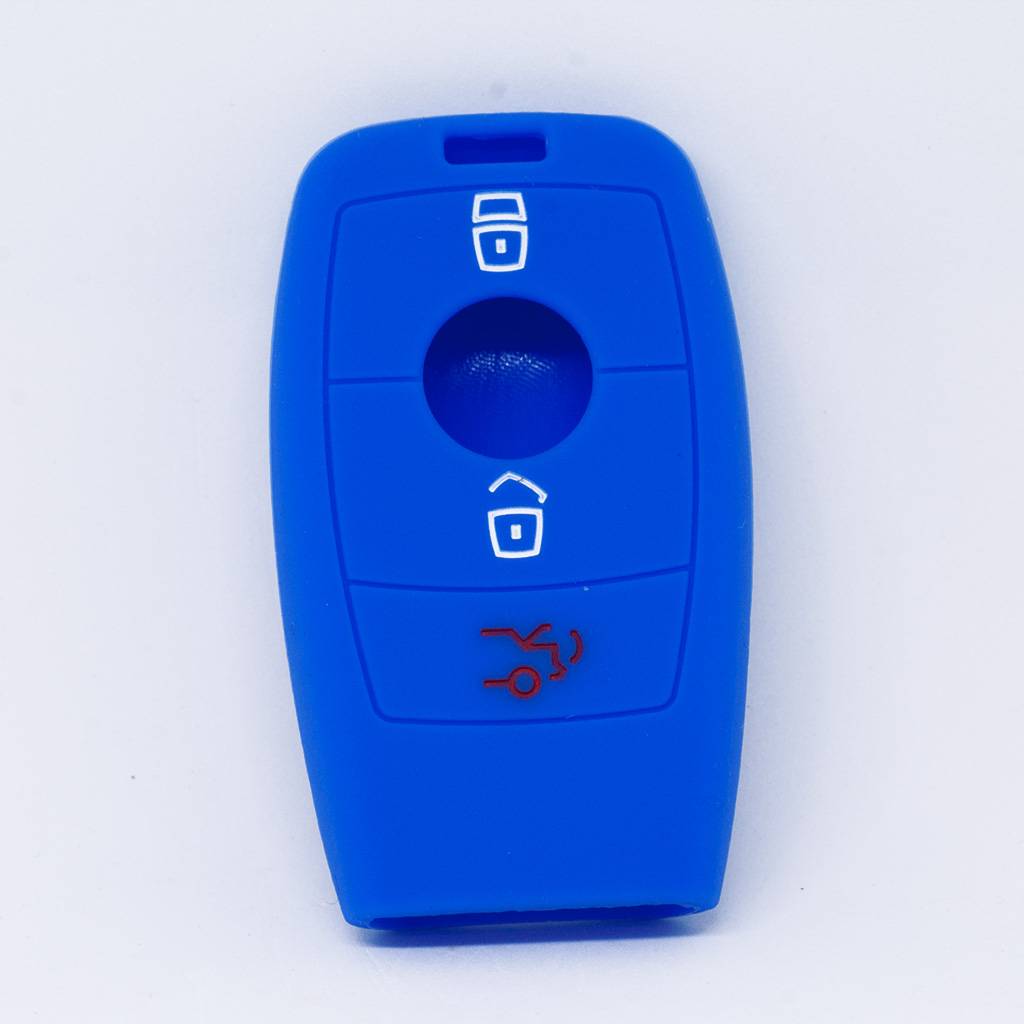 Auto Schlüssel Hülle Silikon Schutz Cover Blau kompatibel mit Mercedes Benz E-Klasse W213 S213 C238 A238 3 Tasten KEYLESS SMARTKEY