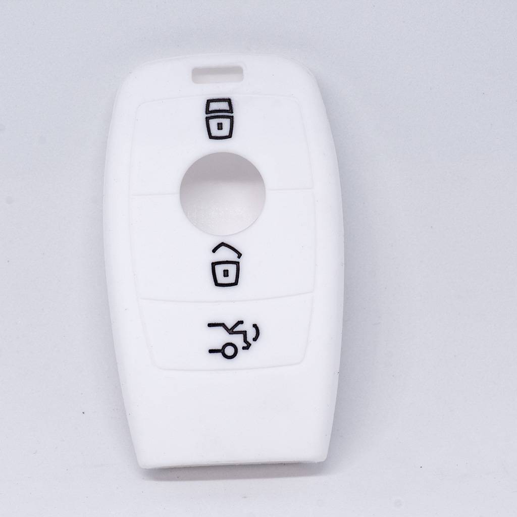 Auto Schlüssel Hülle Silikon Schutz Cover Weiß kompatibel mit Mercedes Benz E-Klasse W213 S213 C238 A238 3 Tasten KEYLESS SMARTKEY