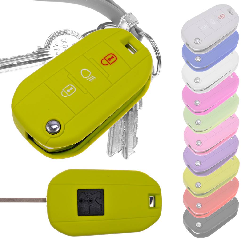 Auto Schlüssel Hülle Silikon Schutz Cover Apfelgrün kompatibel mit Peugeot 208 301 308 508 5008 2008 Expert Citroen C3 C4 Spacetourer Traveller 3