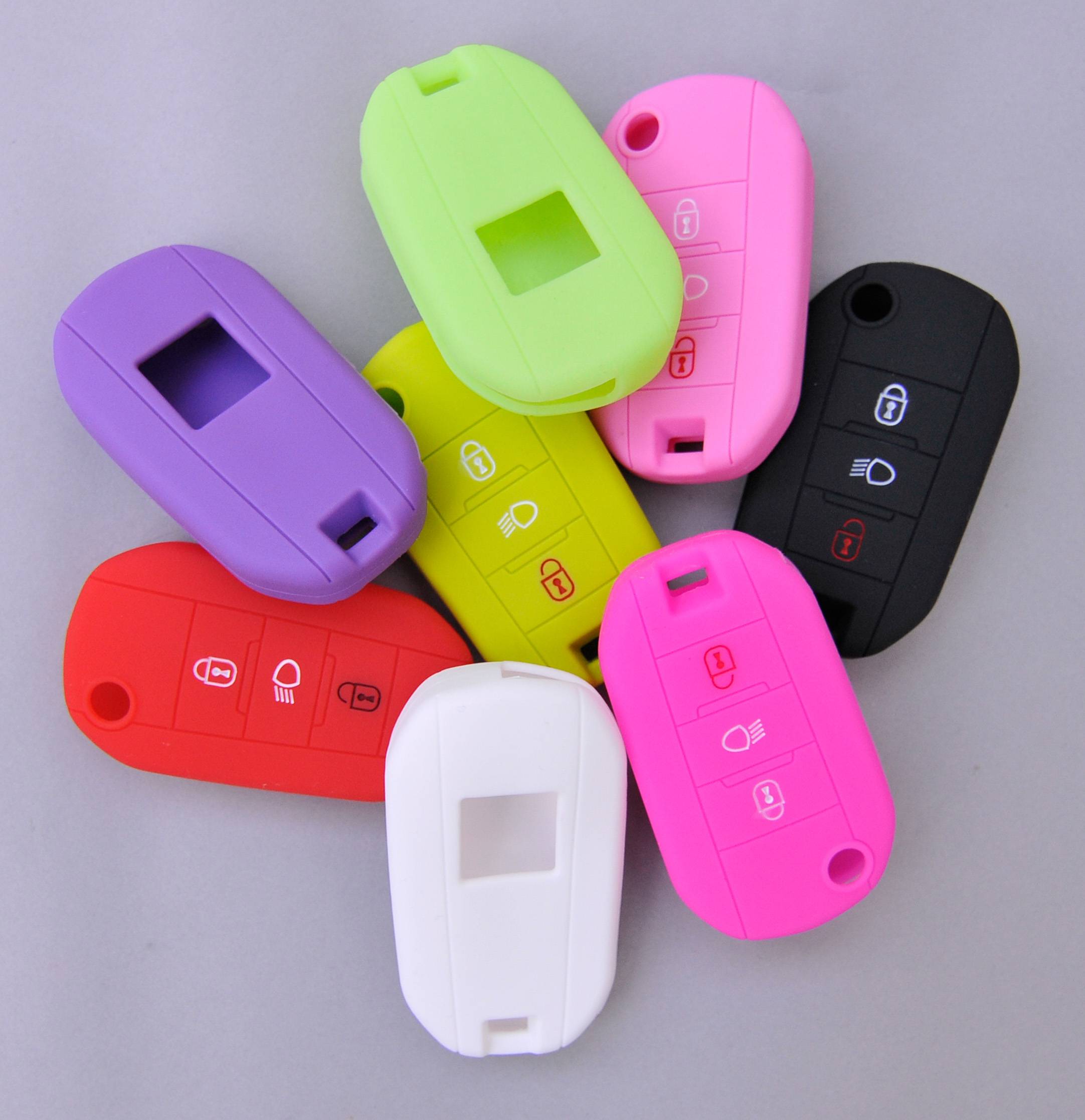 Auto Schlüssel Hülle Silikon Schutz Cover Lila kompatibel mit Peugeot 208 301 308 508 5008 2008 Expert Citroen C3 C4 Spacetourer Traveller 3 Tasten