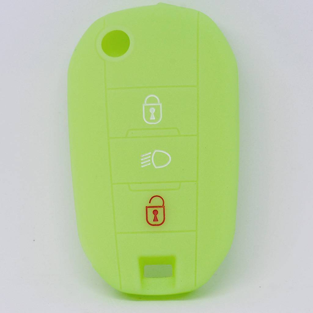 Auto Schlüssel Hülle Silikon Schutz Cover Fluoreszierend Grün kompatibel mit Peugeot 208 301 308 508 5008 2008 Expert Citroen C3 C4 Spacetourer Tra