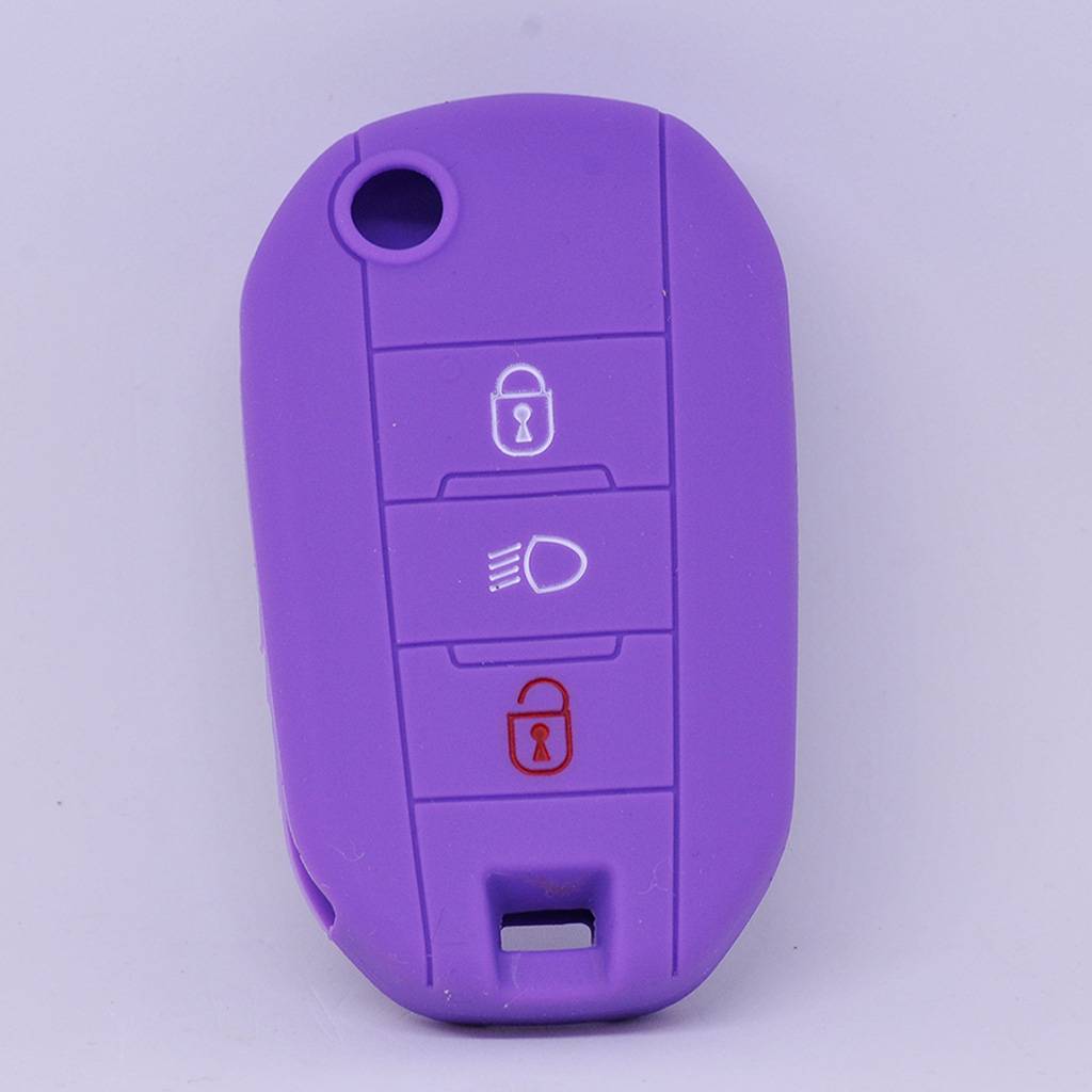 Auto Schlüssel Hülle Silikon Schutz Cover Lila kompatibel mit Peugeot 208 301 308 508 5008 2008 Expert Citroen C3 C4 Spacetourer Traveller 3 Tasten