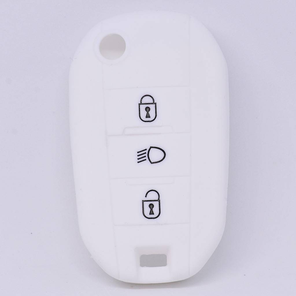 Auto Schlüssel Hülle Silikon Schutz Cover Weiß kompatibel mit Peugeot 208 301 308 508 5008 2008 Expert Citroen C3 C4 Spacetourer Traveller 3 Tasten