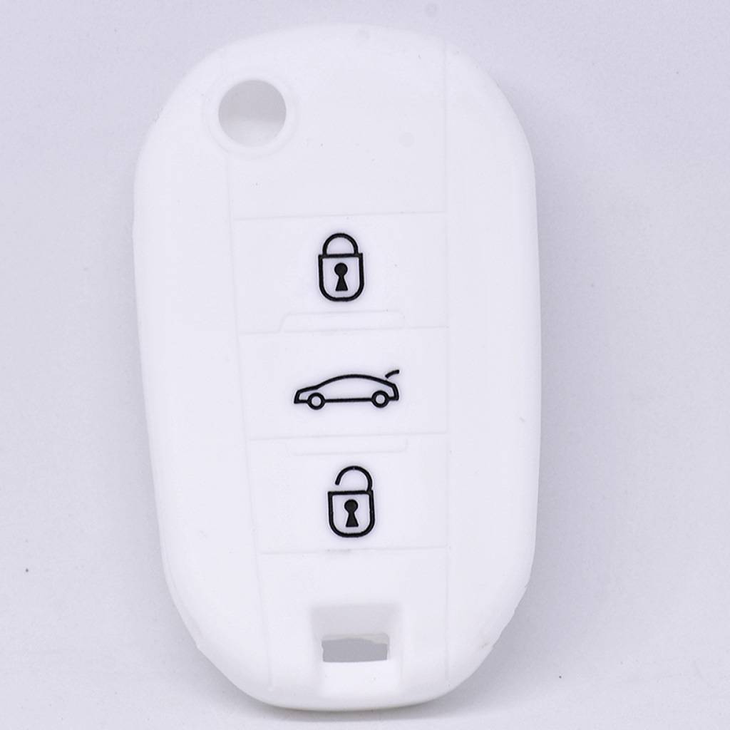 Auto Schlüssel Hülle Silikon Schutz Cover Weiß kompatibel mit Citroen C4 Picasso Jumpy Flip Peugeot 3 Tasten Klappschlüssel