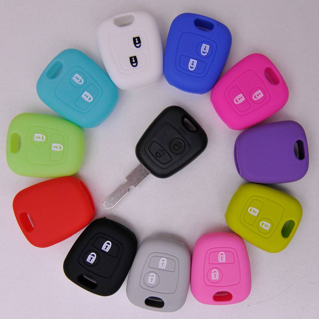 Auto Schlüssel Hülle Silikon Schutz Cover Fluoreszierend Blau kompatibel mit Citroen Berlingo C1 C2 C3 Toyota Aygo Peugeot Partner 107 206 SW CC 406
