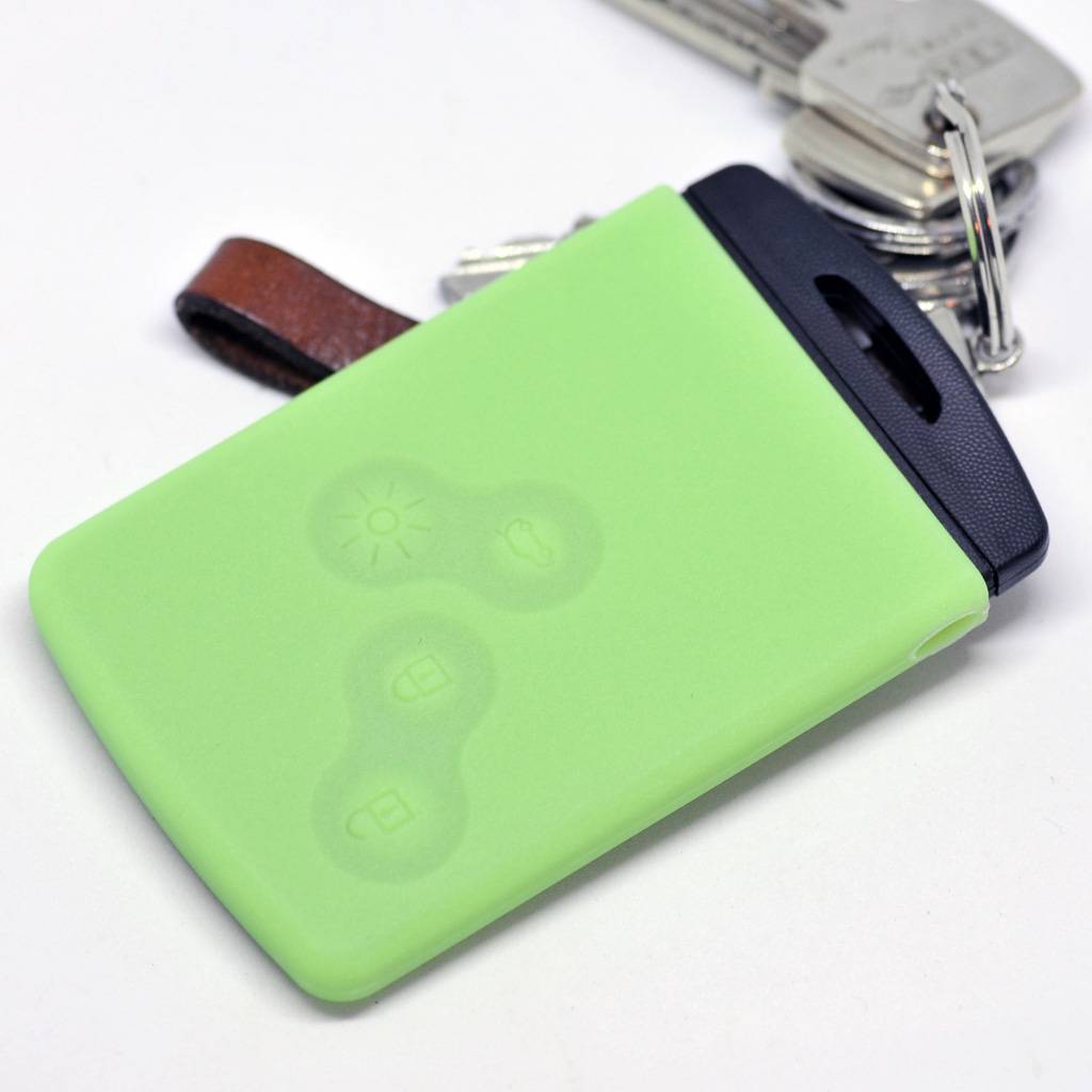 Auto Schlüssel Hülle Silikon Schutz Cover Fluoreszierend Grün kompatibel mit Renault Captur Clio Grand Scenic ZOE Schlüsselkarte 4 Tasten KEYLESS