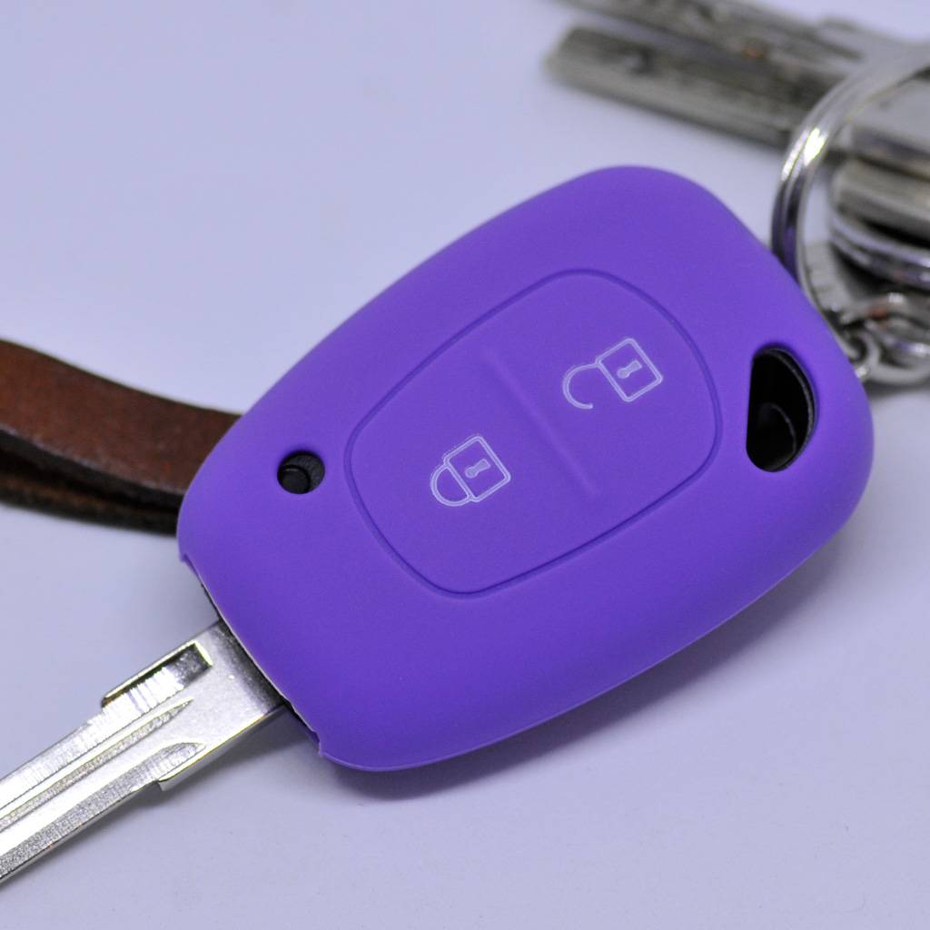 Auto Schlüssel Hülle Silikon Schutz Cover Lila kompatibel mit Renault Kangoo Trafic Master Primastar OPEL Movano Vivaro Nissan Interstar 2 Tasten Fu