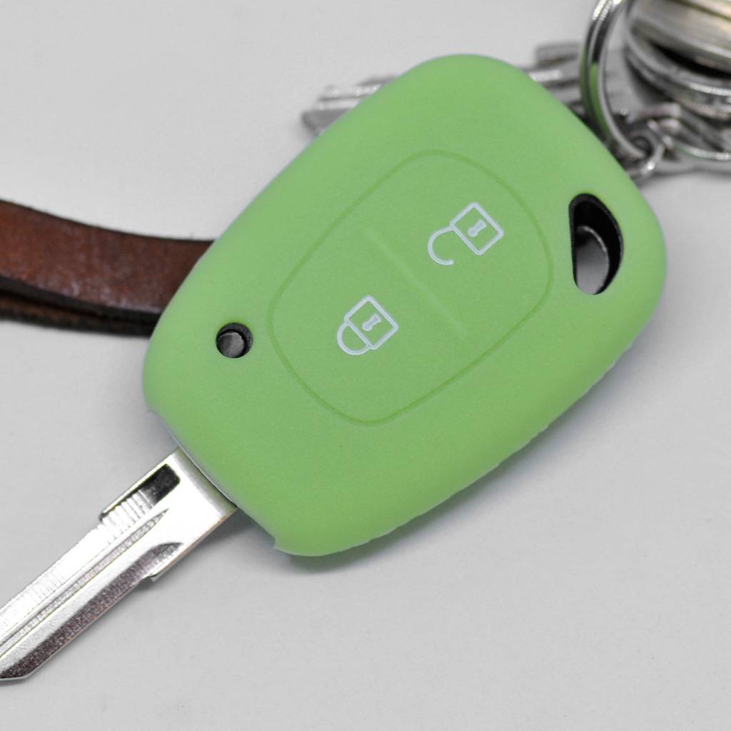 Auto Schlüssel Hülle Silikon Schutz Cover Fluoreszierend Grün kompatibel mit Renault Kangoo Trafic Master Primastar OPEL Movano Vivaro Nissan Inter