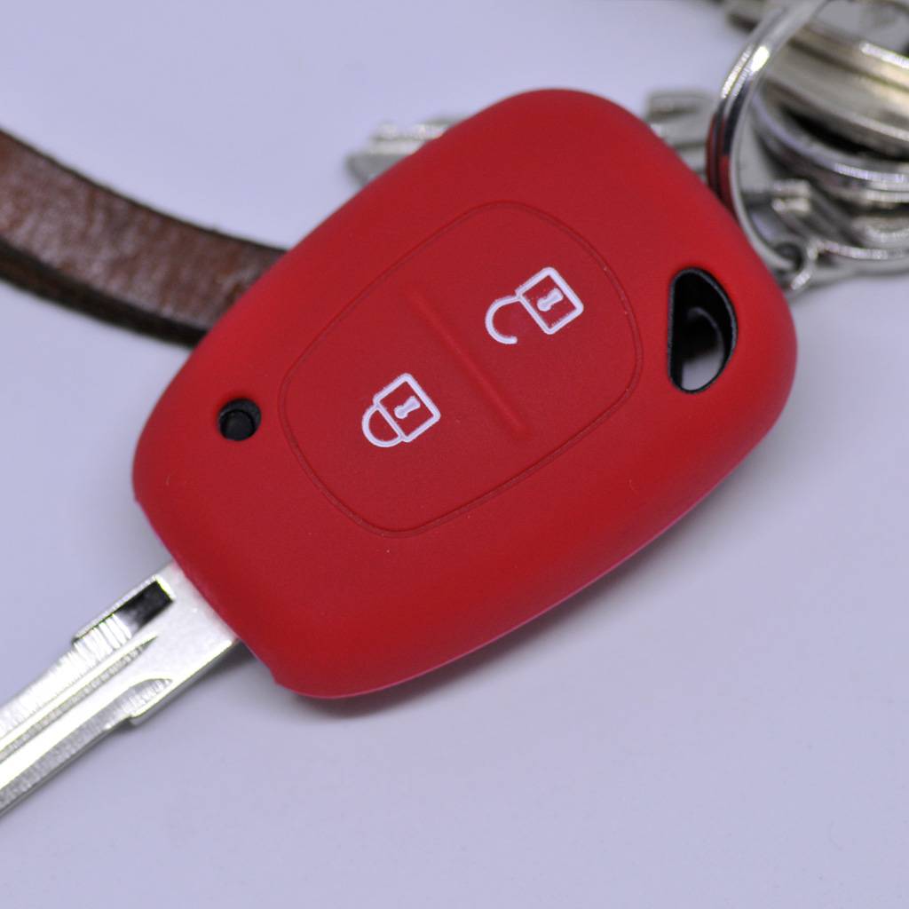 Auto Schlüssel Hülle Silikon Schutz Cover Rot kompatibel mit Renault Kangoo Trafic Master Primastar OPEL Movano Vivaro Nissan Interstar 2 Tasten Fun