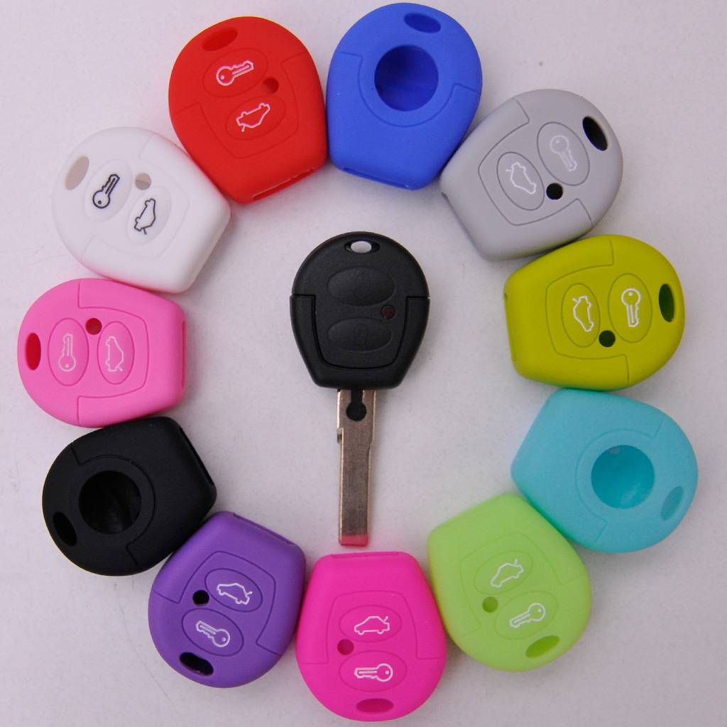 Auto Schlüssel Hülle Silikon Schutz Cover Blau kompatibel mit VW T4 Golf Fox Vento Sharan SEAT Toledo Cordoba SEAT Skoda Polo Ibiza Fabia Octavia