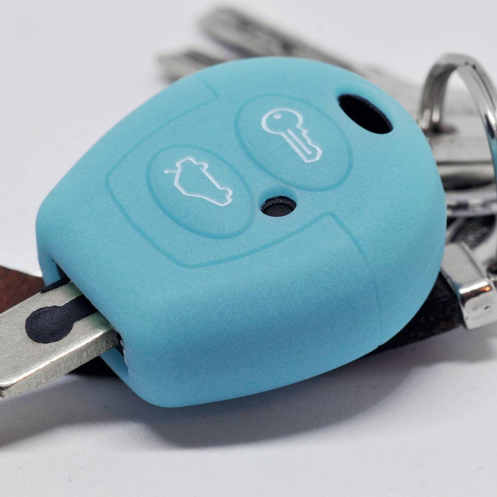 Auto Schlüssel Hülle Silikon Schutz Cover Fluoreszierend Blau kompatibel mit VW T4 Golf Fox Vento Sharan SEAT Toledo Cordoba SEAT Skoda Polo Ibiza