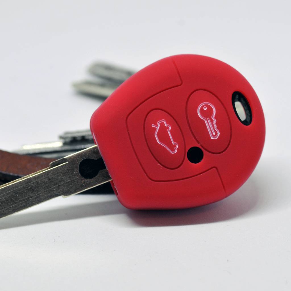 Auto Schlüssel Hülle Silikon Schutz Cover Rot kompatibel mit VW T4 Golf Fox Vento Sharan SEAT Toledo Cordoba SEAT Skoda Polo Ibiza Fabia Octavia 2