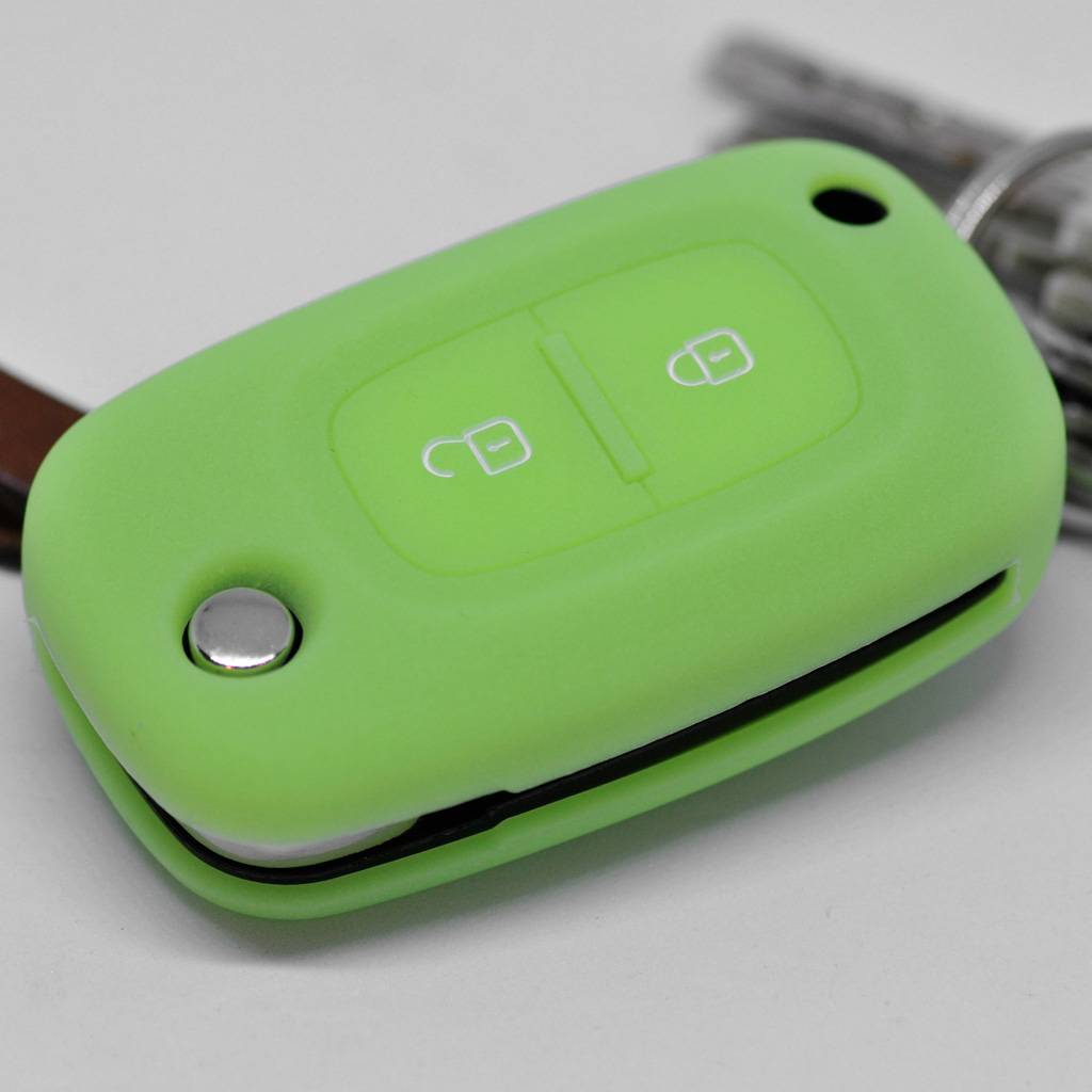 Auto Schlüssel Hülle Silikon Schutz Cover Fluoreszierend Grün kompatibel mit Renault Kangoo Smart Forfour Clio III Wind Modus Logan Modus Twingo Me