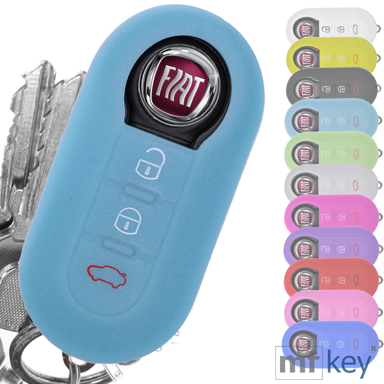 Auto Schlüssel Hülle Silikon Schutz Cover Fluoreszierend Blau kompatibel mit FIAT Ducato 500 Punto Peugeot Boxer Citroen Jumper Qubo Doblo Bravo 500