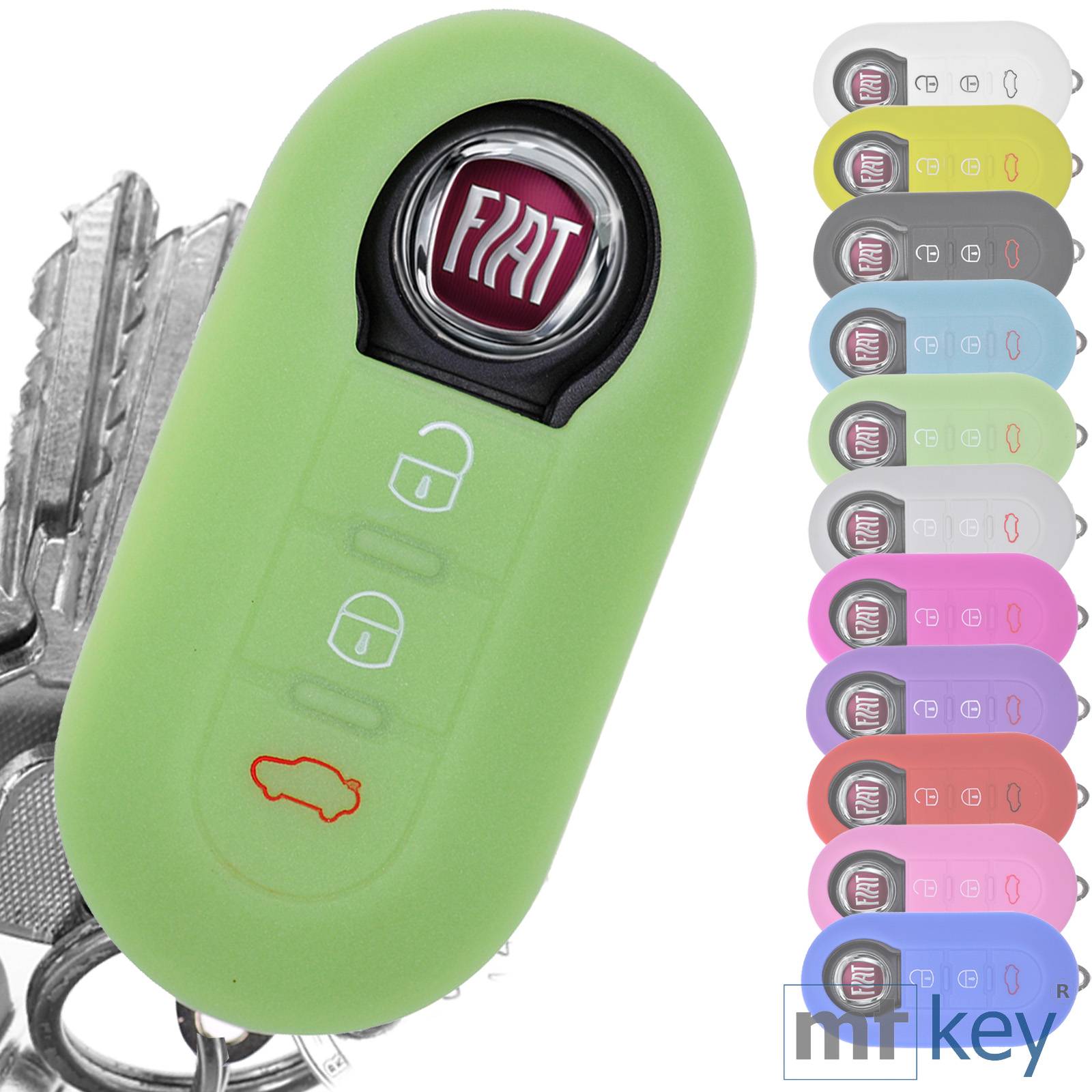 Auto Schlüssel Hülle Silikon Schutz Cover Fluoreszierend Grün kompatibel mit FIAT Ducato 500 Punto Peugeot Boxer Citroen Jumper Qubo Doblo Bravo 50