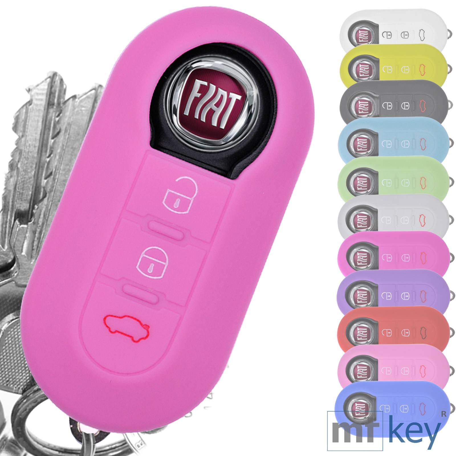 Auto Schlüssel Hülle Silikon Schutz Cover Rosa kompatibel mit FIAT Ducato 500 Punto Peugeot Boxer Citroen Jumper Qubo Doblo Bravo 500C 500L OPEL Com