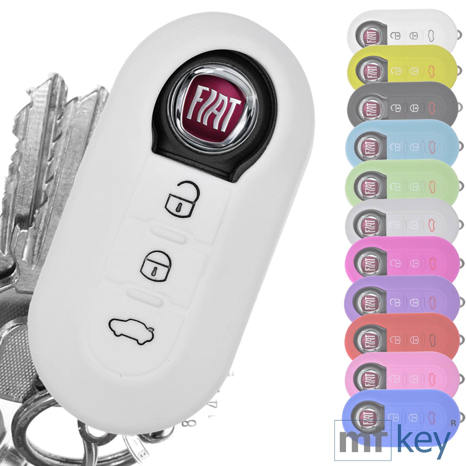 Auto Schlüssel Hülle Silikon Schutz Cover Weiß kompatibel mit FIAT Ducato 500 Punto Peugeot Boxer Citroen Jumper Qubo Doblo Bravo 500C 500L OPEL Co