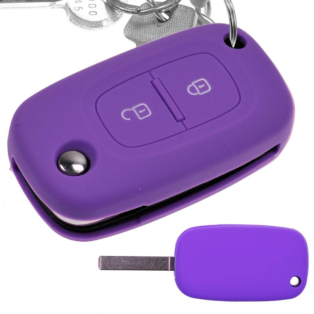 Auto Schlüssel Hülle Silikon Schutz Cover Lila kompatibel mit Renault Kangoo Smart Forfour Clio III Wind Modus Logan Modus Twingo Mercedes Benz Cita
