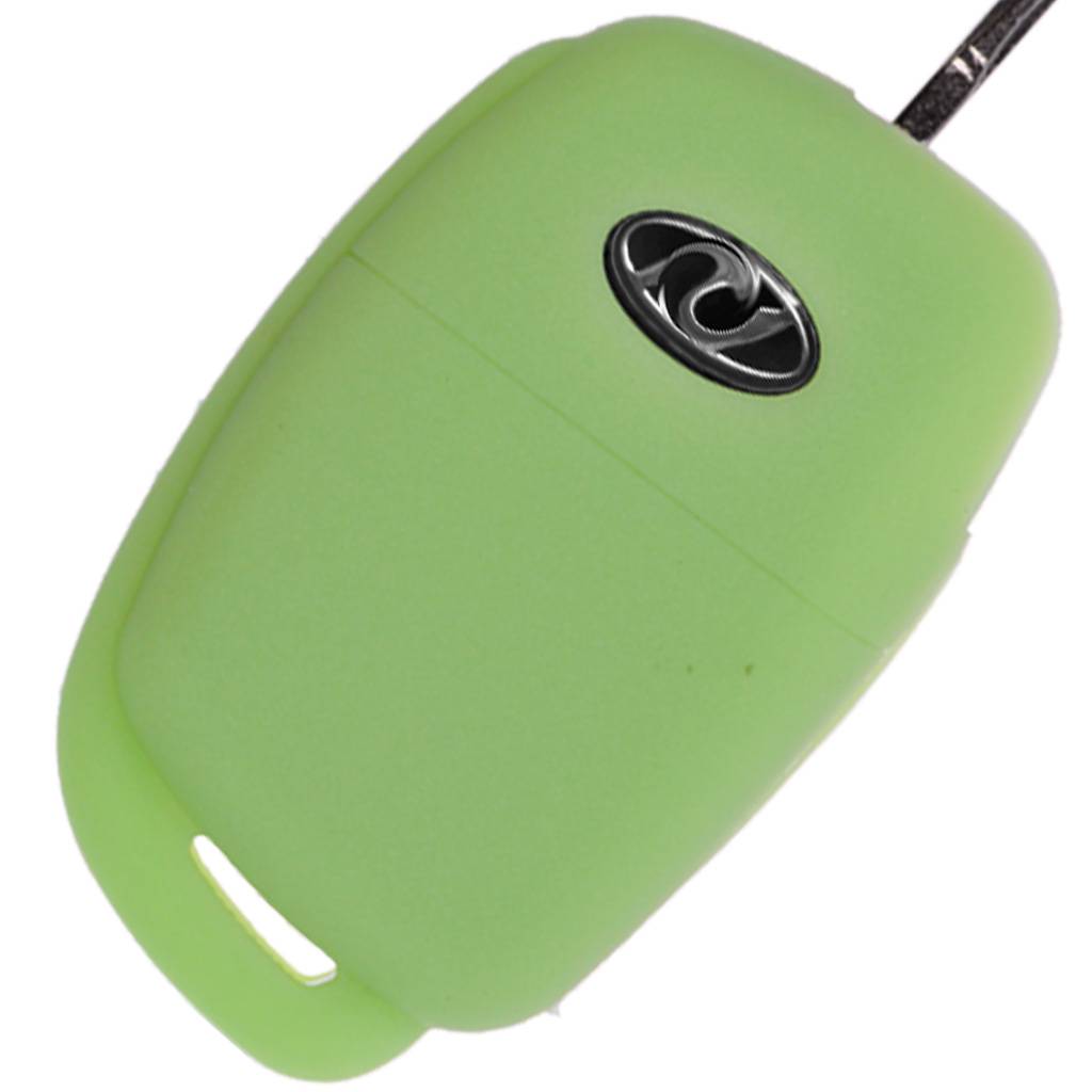 Auto Schlüssel Hülle Silikon Schutz Cover Fluoreszierend Grün kompatibel mit Hyundai i10 i20 Elantra i40 Sonata ix25 ix35 Tucson 3 Tasten Klappschl